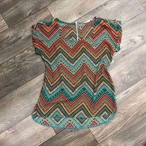 🧡Bright Southwestern-Style Zip Back Blouse🧡